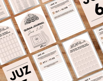 Muslim Quran Journal Juz 1-30 Reflection Questions | Read Holy Coran in 1 Month | Digital Islamic Workbook Religion | Ramadan Mubarak 2024
