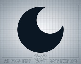 Crescent Moon Icon, Lunar (svg, png, eps, dxf, ai, pdf) (Digital Download)