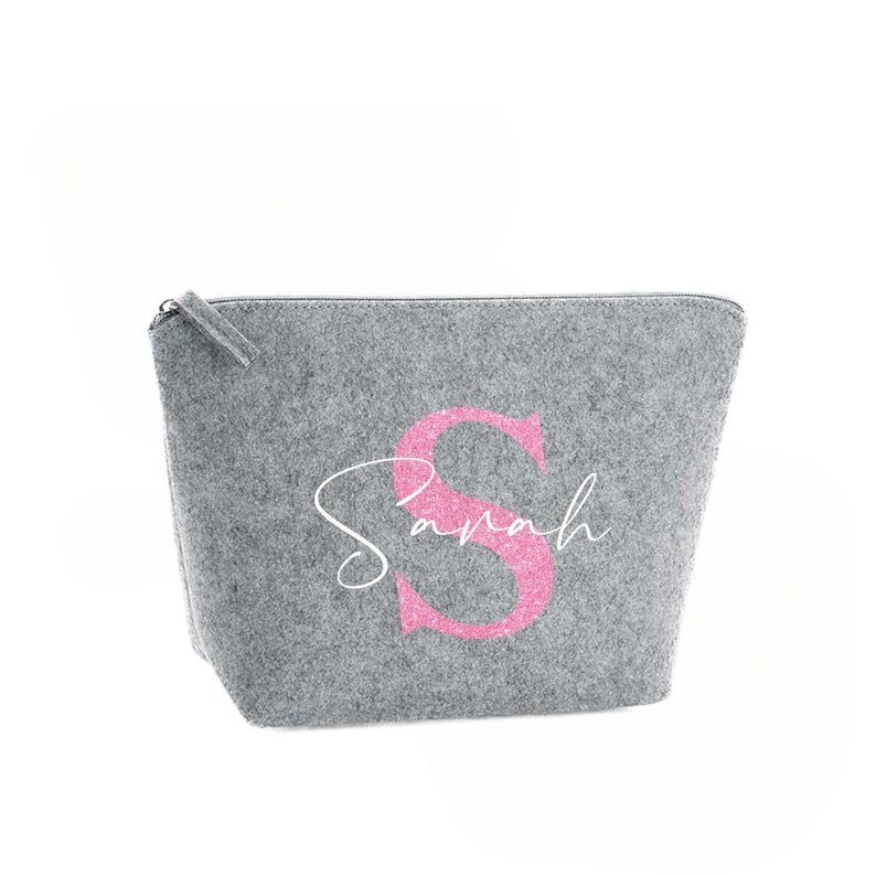Cosmetic bag felt Personalized makeup bag Gift idea Toiletry bag Cosmetic bag with name Felt bag with name image 3
