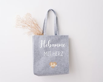 Geschenk Hebamme mit Herz | Personalisiert mit Namen | Filz Tasche | Geschenktasche | Dankeschön | Geschenkidee | Schwangerschaft | Geburt