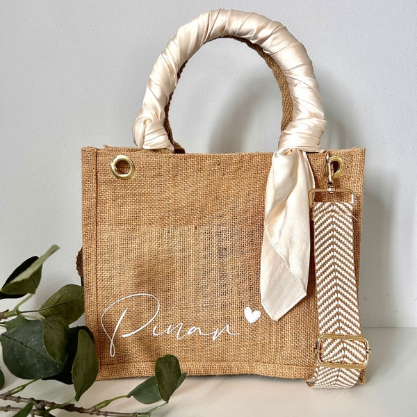 Personalized jute bag | Jute bag with accessories | Bag with cloth and strap | Personalized gifts