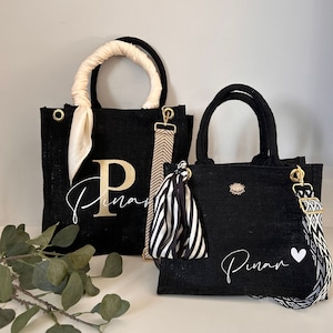 Personalisierte Jutetasche Jutetasche mit Accessoires Tasche mit Tuch und Gurt Personalisierte Geschenke Bild 3