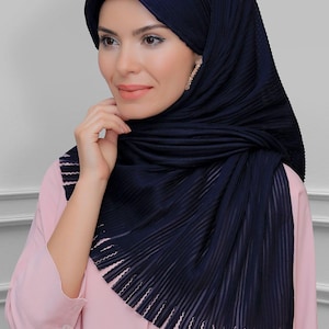 Tie-Back Pleated Hijab Scarf with Fringe | Laser-Cut Design in Multi-Color Options for Modest Fashion, Hijab Scarf, Scarf for Women