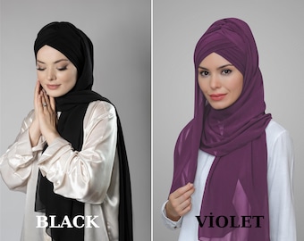 Multi-Color Chiffon Hijab Scarf | Instant Bonnet and Three-Band Style for Women’s Modest Fashion, Hijab Scarf,  Hijab Dress Fashion