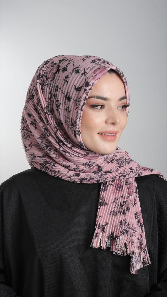 Instant Floral Pleated Hijab Scarf, Easy-to-wear Design in