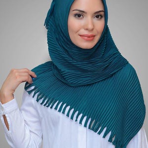 Fringed Pleated Hijab Scarf, Instant Hijab in Elegant Shades, Modest Fashion,  Available in Stylish Colors for Women’s Headwear