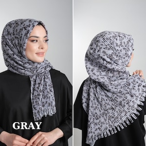 Instant Floral Print Pleated Hijab | Modest Fashion Scarf in a Variety of Elegant Colors, Hijab Scarf, Scarf for Women, Shawl For Women