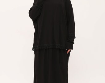Modest Elegance: Two Piece Cotton Fabric Lace Prayer Dress for Women, Floor Length Modesty, Gift for Muslim Women, Prayer Dress Set