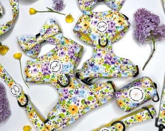 Once Upon a Flower Summer Wildflowers Sunflower Floral Dog Harness: Adjustable Padded Puppy Harness