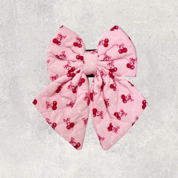 Cherries Dog Sailor Bow Tie: Chérie Amour Pink Valentine's Pet Collar Accessory