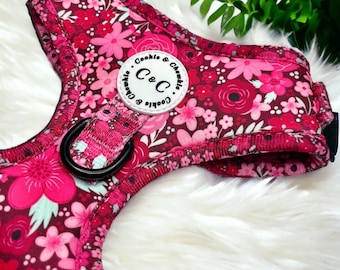 On Chewsdays We Wear Pink Floral Dog Harness: Adjustable Padded Puppy Harness