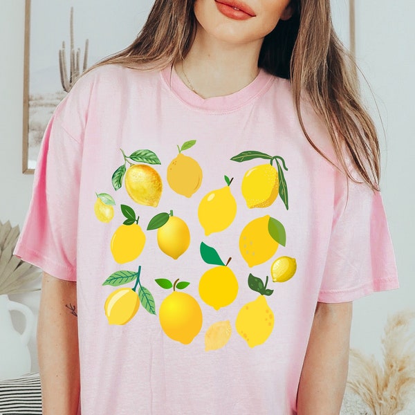 Lemon Shirt Strawberry Clothes Lemon Garden Shirt Aesthetic Clothing Cottagecore Clothes Botanical Shirt Strawberry Print Shirt Fruit Design