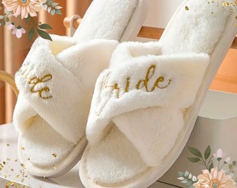 Bride-to-Be Cross Strap Slippers, Comfortable Round Open Toe Slip On Shoes, Wedding Slippers, Bridal Party Slippers, Unique Bride Gift