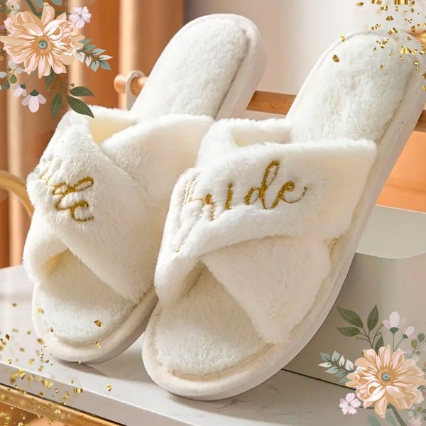 Bride-to-Be Cross Strap Slippers, Comfortable Round Open Toe Slip On Shoes, Wedding Slippers, Bridal Party Slippers, Unique Bride Gift