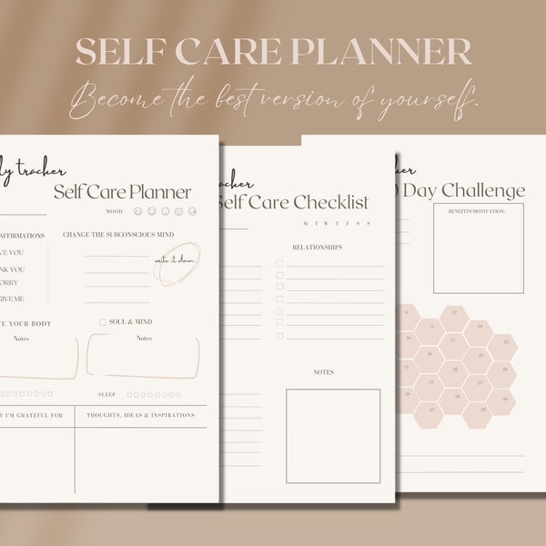 Self Care Planner, Printable Daily/Weekly/Monthly Planner, Self Care Checklist, Mood Tracker, Instant Download, 30 Day Challenge Planner