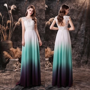 Ombre Prom Dress A-Line Chiffon Formal Evening Gown, Long Dress For Party , Elopement Dress