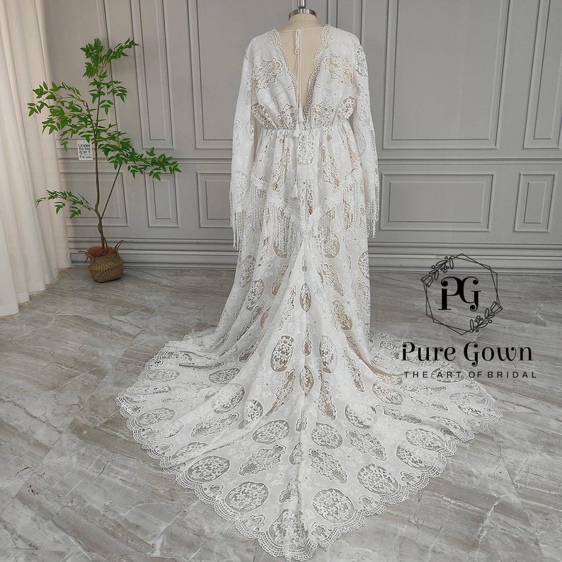 Boho Lace Maternity Wedding Dress Beach Elopement Cut out Fabric Plus Size Long Flare Sleeves A Line Backless V Neck Bridal Gowns zdjęcie 3