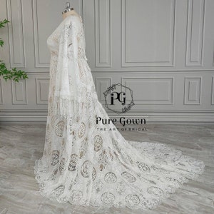 Boho Lace Maternity Wedding Dress Beach Elopement Cut out Fabric Plus Size Long Flare Sleeves A Line Backless V Neck Bridal Gowns zdjęcie 9