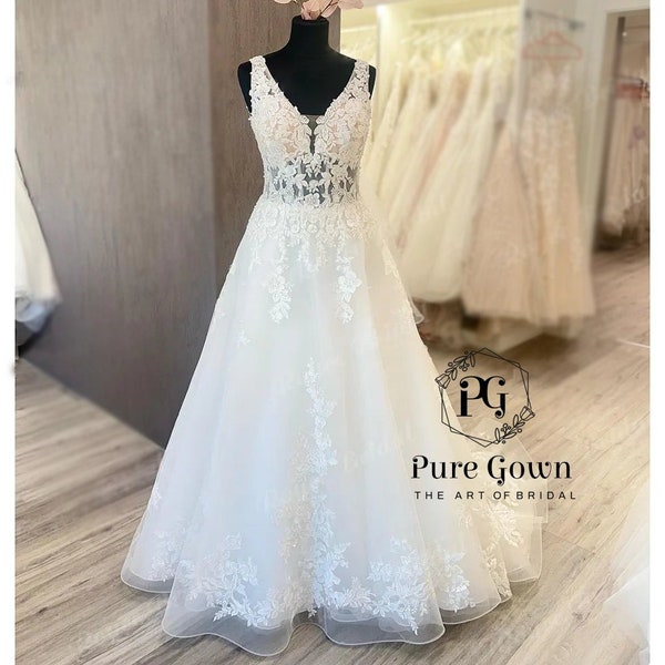 Vintage Lace Floral V Neck Backless Wedding Dress for Women 2024 Bridal Gown  Sweep Train Cutsom Made Plus Size Wedding Dress