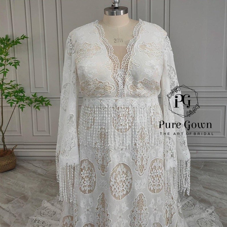 Boho Lace Maternity Wedding Dress Beach Elopement Cut out Fabric Plus Size Long Flare Sleeves A Line Backless V Neck Bridal Gowns zdjęcie 8