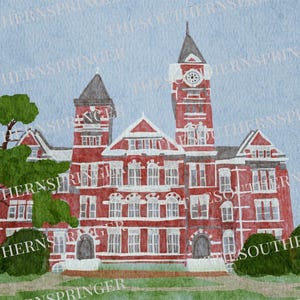 Auburn University Watercolor Painting | Custom School Drawing | Samford Hall | Watercolor Painting | College Room Decor | SEC School