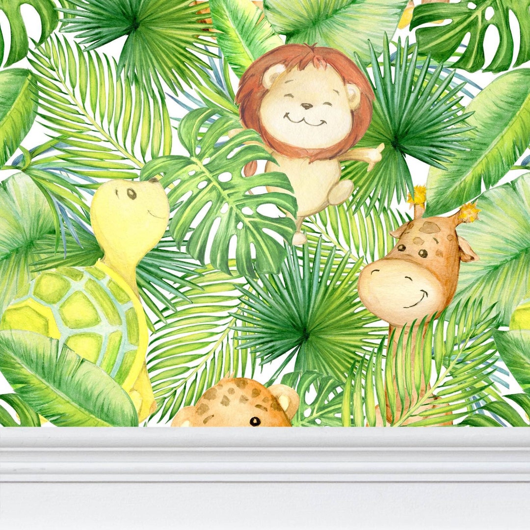 Jungle Safari Animals Nursery Peel and Stick Wallpaper - Etsy