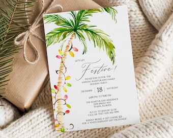 Palm Tree Christmas Party Invitations: Florida Coastal Holidays Evites (Corjl Template, Digital or Print)