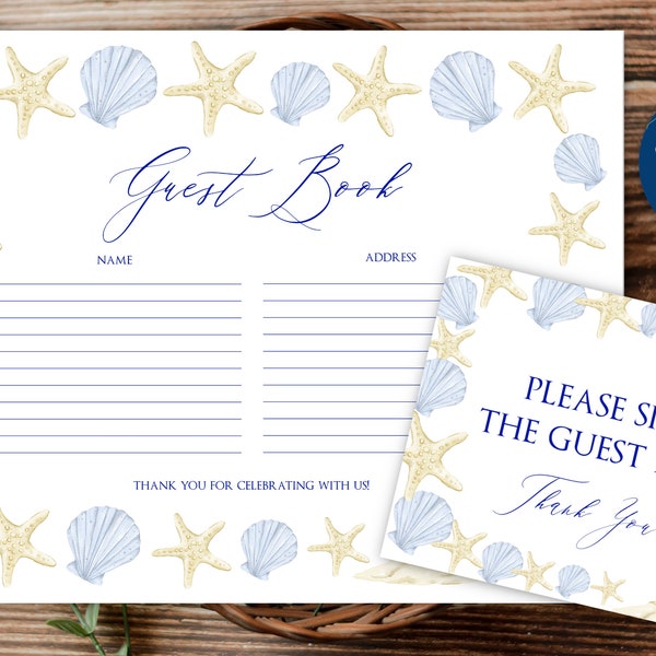 Instant Download Beach Theme Guest Book and Sign, Wedding, Retirement Party, Baby Shower, Bridal Shower, 8" x 10" Sign, 8.5" x 11" Guest