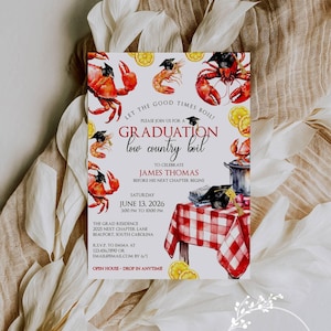 Low Country Boil Seafood Graduation Party Invitations, Corjl Template, Shrimp, Culinary Student, Crab Boil, Edit to Print, Email, Text