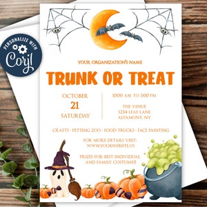 Trunk or Treat Invitation Template, Halloween Party Invitation Template, Ghosts, Pumpkins, Edit to ANY Event, to Print, Email or Text!