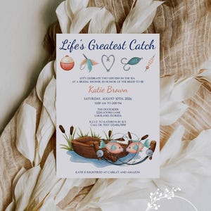 Fishing Bridal Shower Invitation: Two Less Fish, She&#39;s Hooked (Digital Download, Corjl Template)