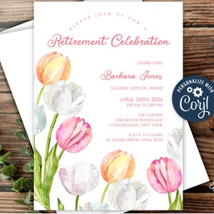Bright Tulip Retirement Party Invitation Template, Tulip Invitation, Garden, Spring, Teacher, Gardener, Edit to Print, Email or Text