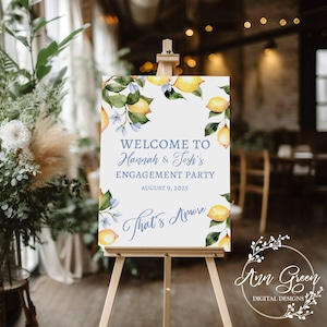 Tuscany Amalfi Coast Lemon That's Amore Engagement Party Welcome Sign, Editable Corjl TEMPLATE, Sizes 18" x 24", 16" x 20", or 12" x 18"