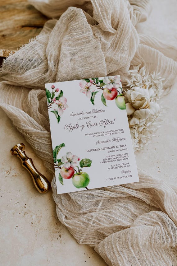 Apple Fall Bridal Shower Invitations: Apple-Y Ever After Autumn Orchard Design (Printable Corjl Template, Editable Digital Download)