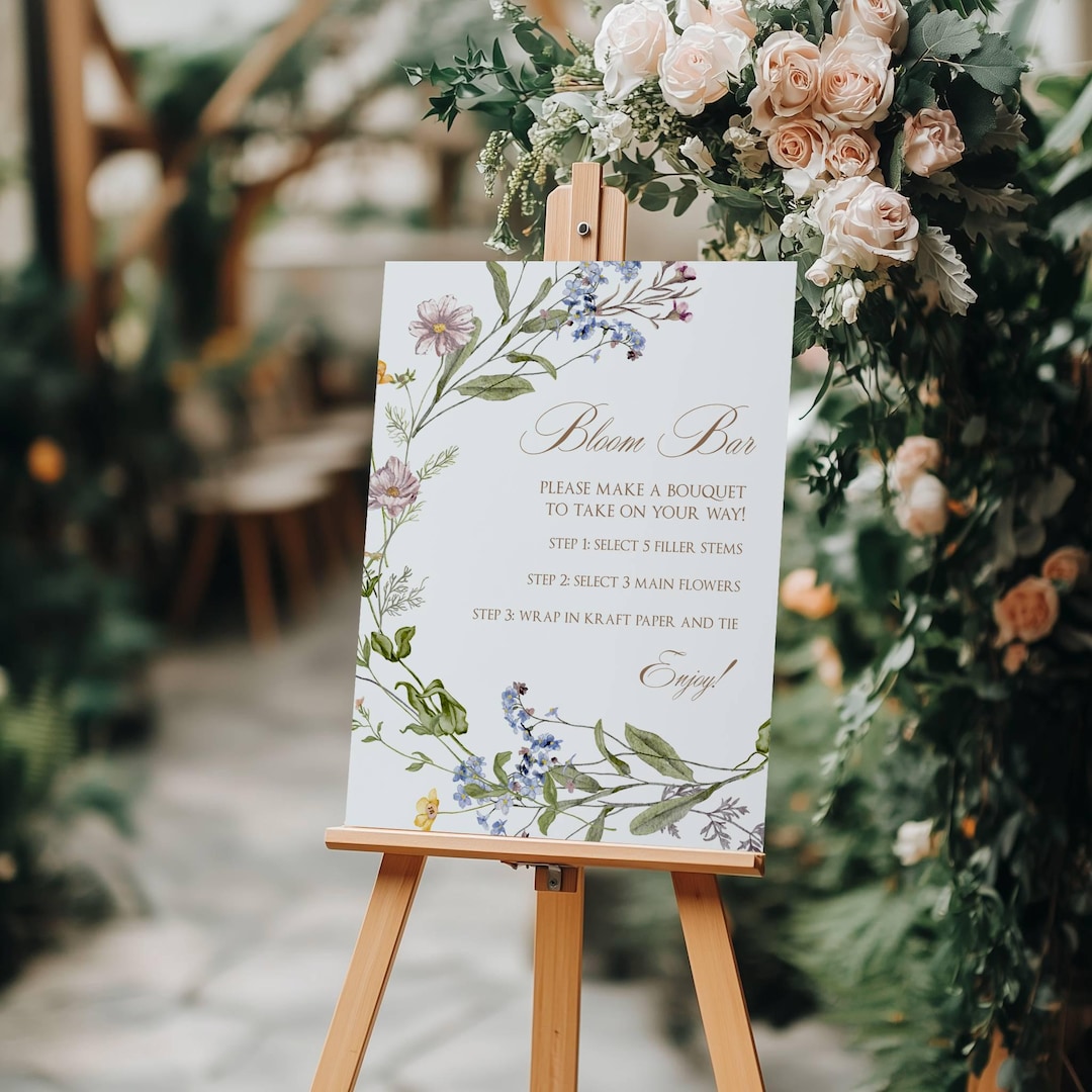 Wildflower Bloom Bar Signs: Flower Station Make a Bouquet Direction ...