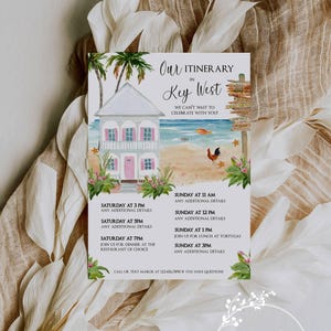 Key West Itinerary Template: Beach Weekend, Birthday, Wedding (Digital Download, Edit with Corjl 5x7" )