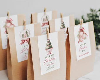 Editable Chinoiserie Christmas Gift Tags: Preppy Present Holidays Red, Pink, Green (Digital Download)