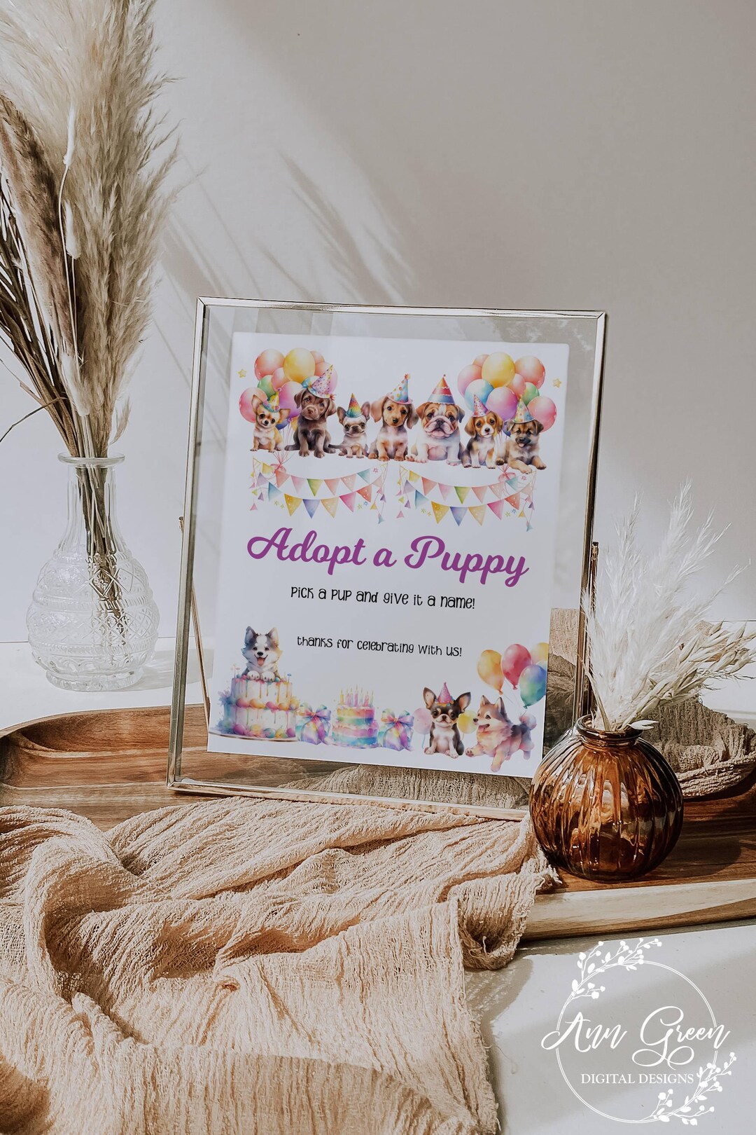 Adopt a Puppy Birthday Sign: Editable Dog Party Decor (digital Download ...