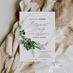 Surprise Retirement Party Invitation Template, Green and Gold Ivy, Elegant Retirement Invitation, Edit to ANY Event, Print, Email or Text