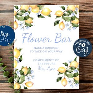 Editable Lemon Bloom Bar Sign Template, Lemon Day of Sign Template for Bridal Shower, Baby Shower, Amore, Lemons, Italy, Print at Home