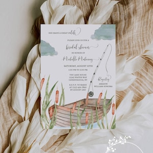 Fishing Bridal Shower Invitation: Row Boat Lake Theme (Digital Download, Corjl Template)
