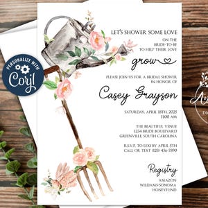 Gardening Theme Bridal Shower Invitation Template, Planting Party, Succulents, Gardener, Edit on Corjl to Print, Email or Text