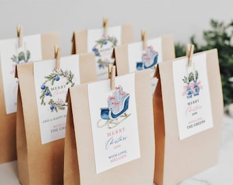 Editable Preppy Pink and Blue Christmas Gift Tags: Printable Present Tag (Digital Download)