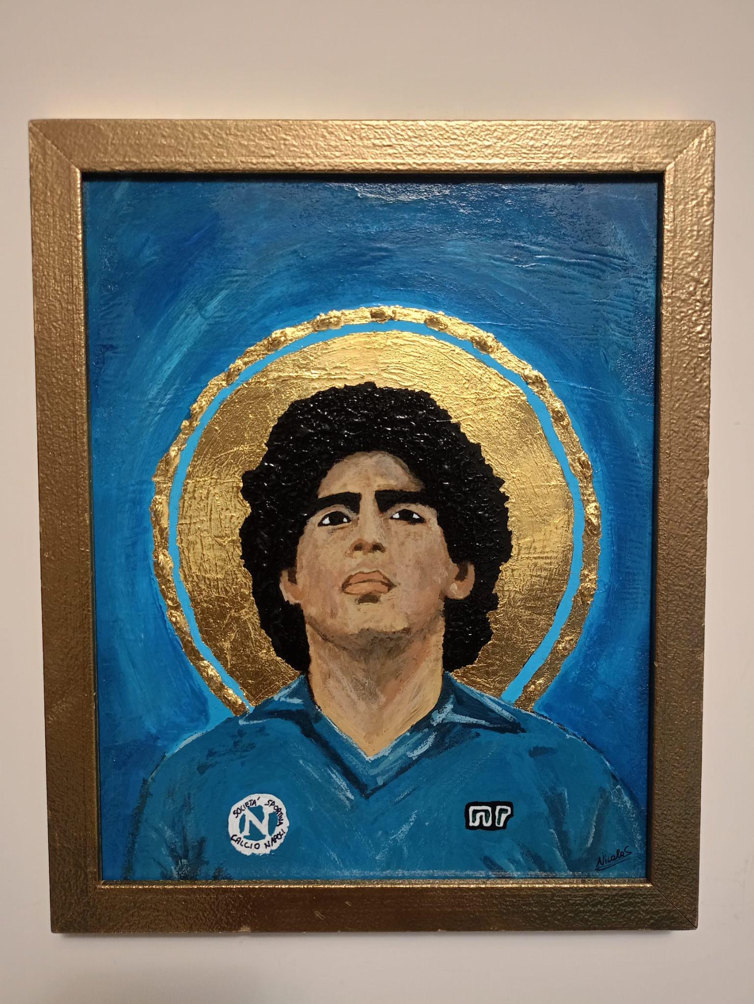 Cuadro Pop Art De Maradona Sobre Lienzo De Algodón - 90x60 Cm, Estilo Moderno, Fabricado En Italia, Multicolor