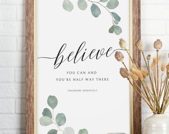 Inspirational Quote Art Print, Theodore Roosevelt Motivational Wall Decor (Digital Download)