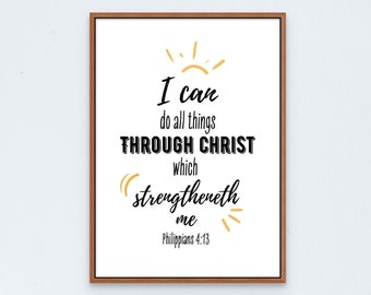 Philippians 4:13 Scripture Print, Christian Bible Verse Art (Digital Download)