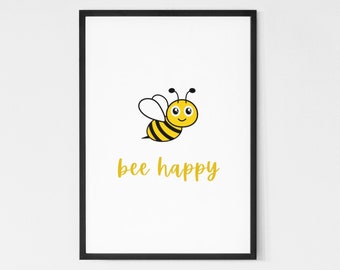 Bee Happy Art Print, Kids Wall Decor (Digital Download)