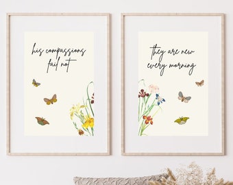 Butterfly Botanical Art Prints, Christian Bible Verse (Digital Download)