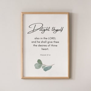 Scripture Wall Art, Christian Wall Art, Printable Bible Verse, Bible Verse Wall Art, Psalm 37, Delight In the Lord, Printable Wall Art
