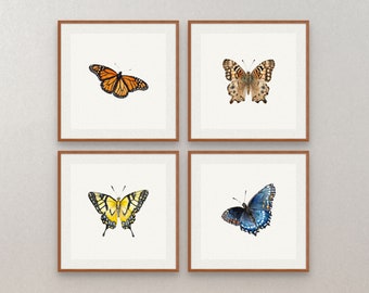 Vintage Butterfly Art Set, 4 Piece Wall Art, Vintage Butterfly Prints, Butterfly Wall Decor, Antique Print, Printable Art, Vintage Prints